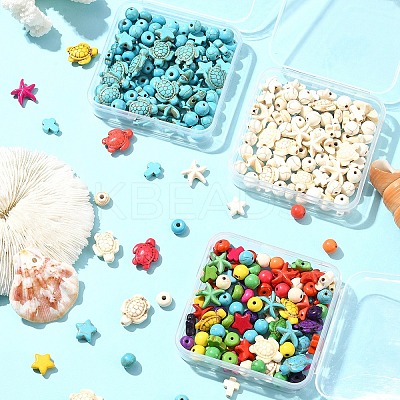 100Pcs 6 Styles Synthetic Turquoise Dyed Beads TURQ-FS0001-06-1