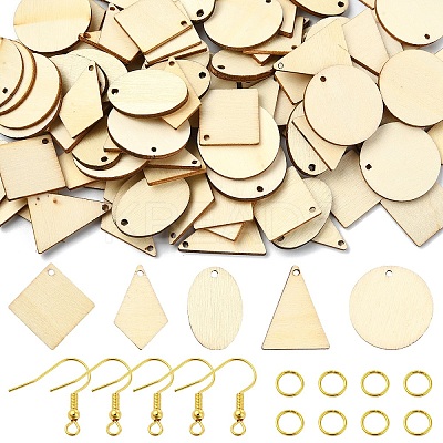 DIY Rhombus/Triangle/Oval Natural Poplar Wood Pendant Dangle Earring Making Kits DIY-YW0010-47-1