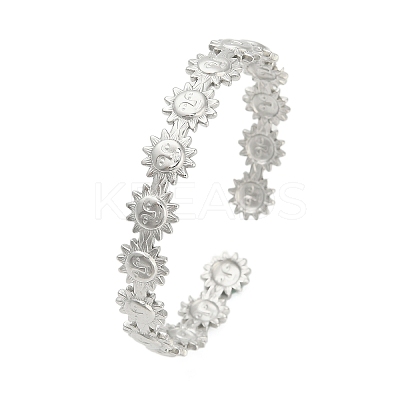 Sun 304 Stainless Steel Link Open Cuff Bangles for Women BJEW-A150-01P-1