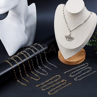10Pcs 2 Colors 316L Surgical Stainless Steel Paperclip Chain Necklaces NJEW-DC00010-1