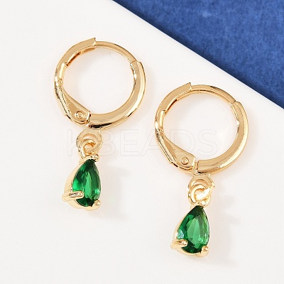 Brass Micro Pave Cubic Zirconia Teardrop Hoop Earrings EJEW-K309-18G-02-1