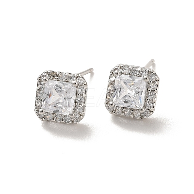 Clear Cubic Zirconia Square Stud Earrings EJEW-K093-19P-1