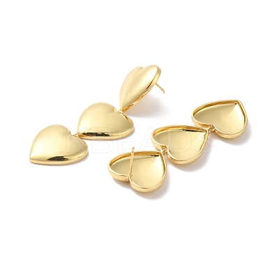 Long-Lasting Plated Brass Triple Heart Long Dangle Stud Earrings for Women EJEW-K093-28G-1