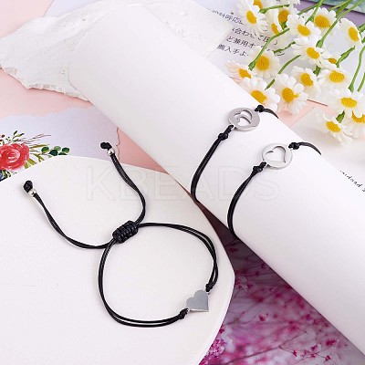 3Pcs 3 Style 430 Stainless Steel Heart Link Bracelets Set JB720A-1