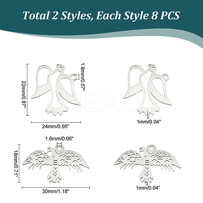 16Pcs 2 Styles 304 Stainless Steel Pendants STAS-UN0050-33-1