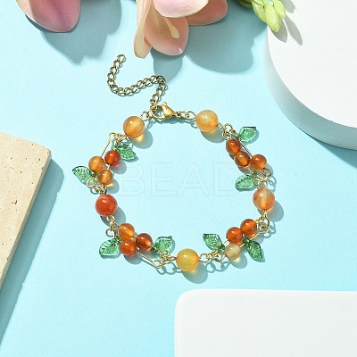 Fruit Autumn Theme Natural Carnelian Beaded Bracelets BJEW-TA00333-1