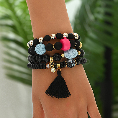 Fashionable Real 14K Gold Plated Beaded Bracelet Set RV3386-1