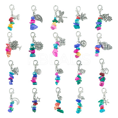 Dyed Synthetic Turquoise Chip Beaded Pendant Decorations HJEW-TAC0030-1