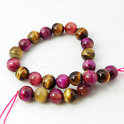 Natural Rose Tiger Eye(Dyed & Heated) and Yellow Tiger Eye(Dyed & Heated) Beads Strands G-G101-14mm-1-1