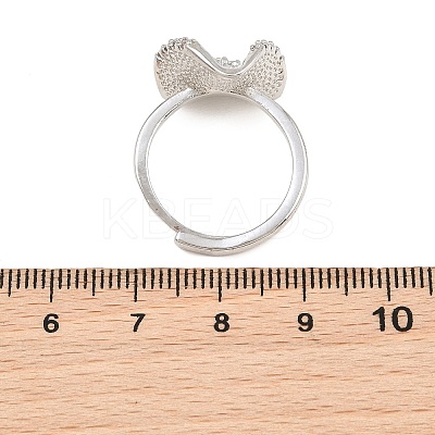 Flower Brass Micro Pave Cubic Zirconia & Enamel Cuff Ring Settings KK-CBAC351-06P-01-1
