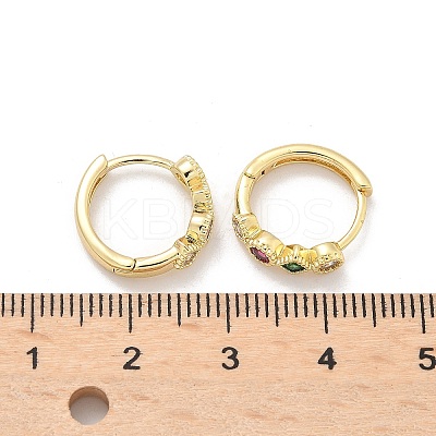 Rhombus with Round Brass Micro Pave Colorful Cubic Zirconia Hoop Earrings LS-EJEW-Z102-35G-1