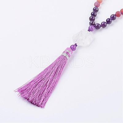 Frosted Natural Weathered Agate and Amethyst Necklace NJEW-F159-A05-1