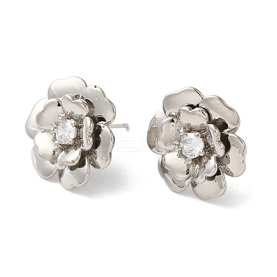 Rack Plating Brass Micro Pave Clear Cubic Zirconia Stud Earrings EJEW-U012-01B-P-1