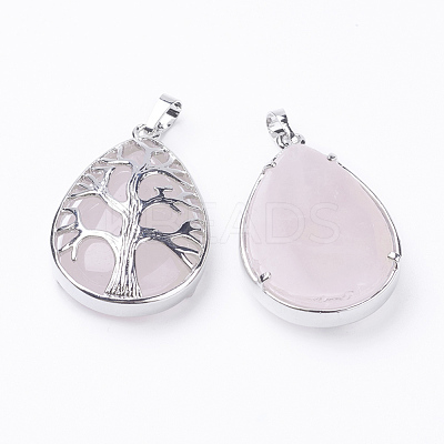 Natural Rose Quartz Pendants G-E421-08P-1