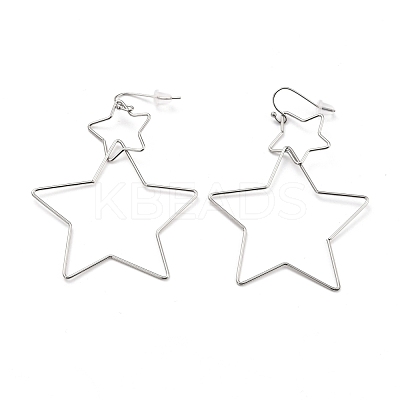Non-Tarnish Interlock Double Open Star Dangle Earrings EJEW-C007-01P-1