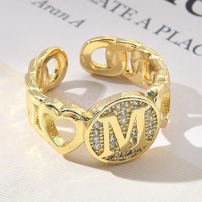 Brass Micro Pave Clear Cubic Zirconia Open Cuff Rings for Women RJEW-K289-02G-M-1