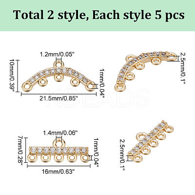 10Pcs 2 Styles Brass Micro Pave Cubic Zirconia Chandelier Component Links FIND-AR0005-59-1