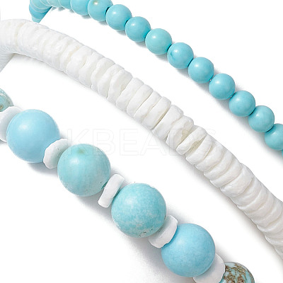 3Pcs 3 Styles Summer Beach Turtle Dyed Synthetic Turquoise & Shell Bead Bracelet Sets BJEW-JB10313-1