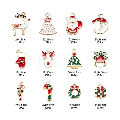 120Pcs 12 Style Light Gold Christmas Theme Alloy Enamel Pendants ENAM-LS0001-55-1
