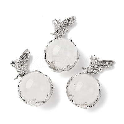Natural Quartz Crystal Round Pendants G-G207-01P-08-1