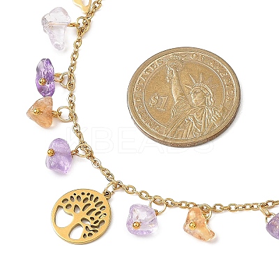 304 Stainless Steel Tree of Life and Nuggets Natural Ametrine Pendant Bib Necklaces for Women NJEW-JN05665-1