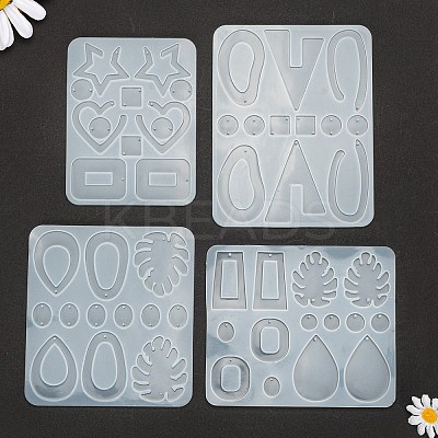 4Pcs Geometry/Teardrop/Heart Pendant & Links Silicone Molds DIY-LS0003-22-1
