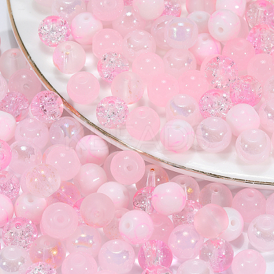 300Pcs 5 Styles Baking Paint Crackle Glass Bead Strands CCG-PA0001-07-1