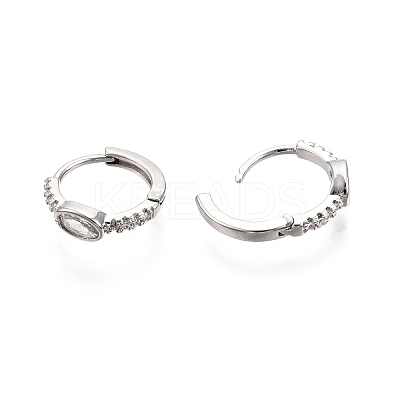 Glass Oval Hoop Earrings with Cubic Zirconia EJEW-G321-01P-01-1