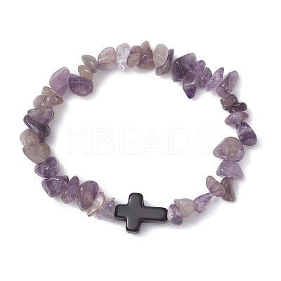 Natural Amethyst Chips Stretch Bracelets for Women Men BJEW-JB11341-08-1
