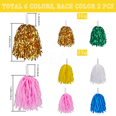 12Pcs 6 Styles Plastic Cheerleading Pom Poms Cheerleading Hand Flowers AJEW-CN0002-99-1