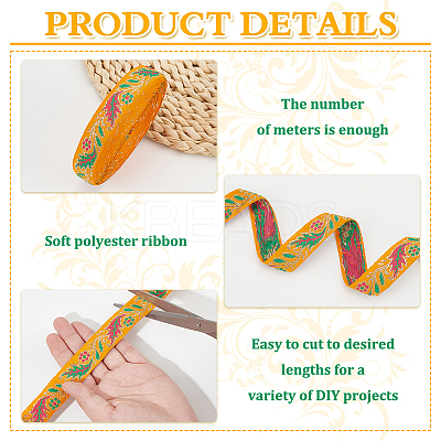 10 Yards Ethnic Style Embroidery Polyester Ribbons OCOR-FG0002-26A-1