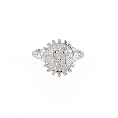 Non-Tarnish 304 Stainless Steel Flat Round with Initial Letter Open Cuff Ring for Men Women RJEW-S405-246P-M-1