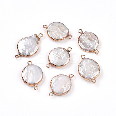 Electroplated Natural Keshi Pearl Flat Round Connector Charms PEAR-S018-03I-01-1