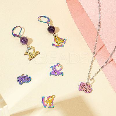 12Pcs 3 Style Valentine's Day Ion Plating(IP) 201 Stainless Steel Charms STAS-UN0030-05-1