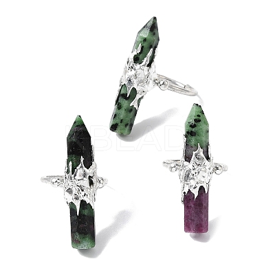 Natural & Synthetic Gemstone & Brass Cuff Rings for Women RJEW-G374-01P-1