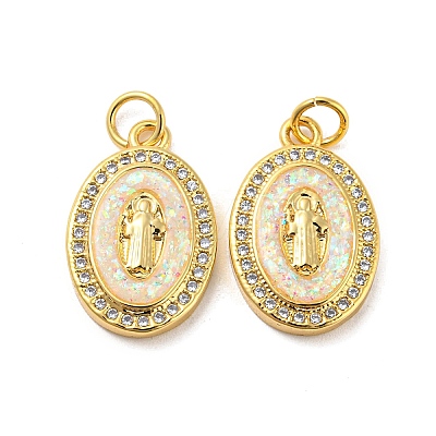 Brass Micro Pave Cubic Zirconia with Synthetic Opal Pendants KK-D096-03A-02-1