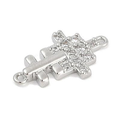Brass Clear Cubic Zirconia Cross Connector Charms KK-Q028-33P-1