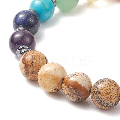 Chakra Theme Gemstone & Synthetic Hematite Beaded Stretch Bracelets for Women BJEW-JB09277-1