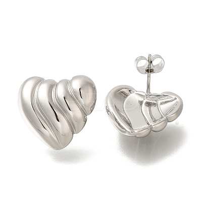 304 Stainless Steel Textured Heart Stud Earrings for Women EJEW-S227-47P-1