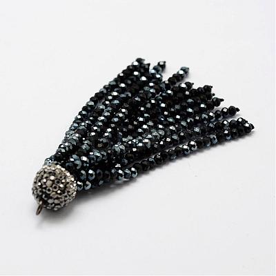 Electroplate Glass Bead Tassel Big Pendants EGLA-P024-08-1