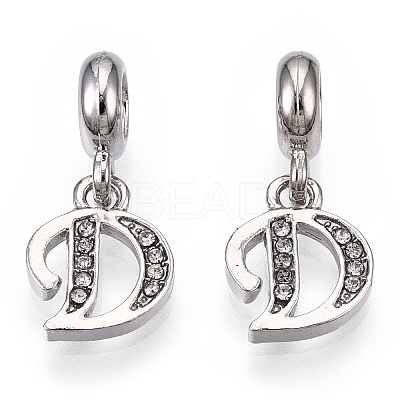 Platinum Rack Plating Alloy Rhinestone European Dangle Charms PALLOY-T048-36P-D-1