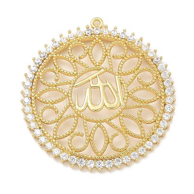Rack Plating Brass Micro Pave Clear Cubic Zirconia Pendants KK-L224-009G-1
