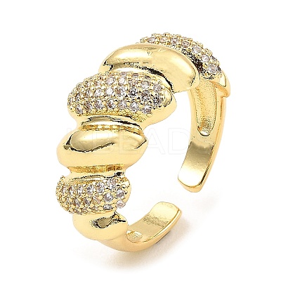 Brass Micro Pave Clear Cubic Zirconia Open Cuff Rings RJEW-M152-03G-1