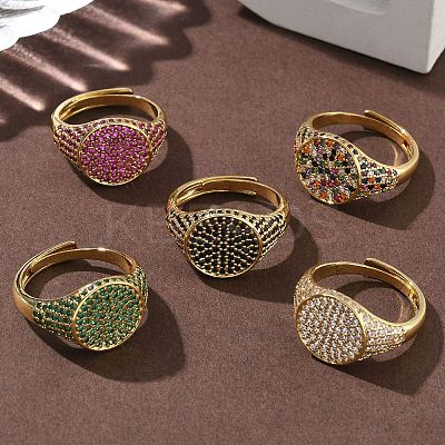 Brass Micro Pave Cubic Zirconia Cuff Rings for Women RJEW-A069-13G-1