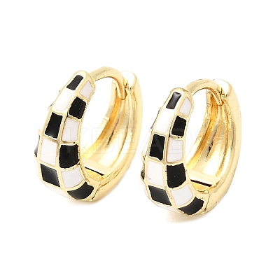 Tartan Pattern Brass Enamel Hoop Earrings for Women EJEW-G460-01G-1