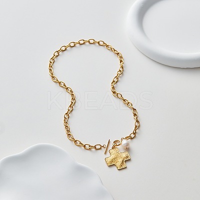 304 Stainless Steel & Natural Freshwater Pearl Pendant Necklaces for Women WG1B871-02-1