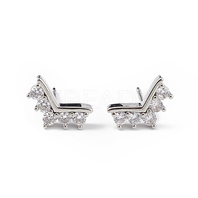 Clear Cubic Zirconia Crown Stud Earrings EJEW-L234-077P-1