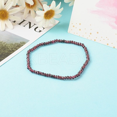 Faceted Rondelle Natural Garnet Beads Stretch Bracelets BJEW-JB06383-01-1
