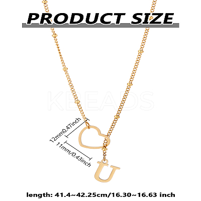 1Pc Letter & Heart Stainless Steel Lariat Necklaces for Women NJEW-LP0002-87G-U-1