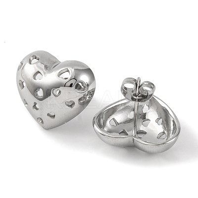 304 Stainless Steel Hollow Heart Stud Earrings EJEW-D281-01S-1